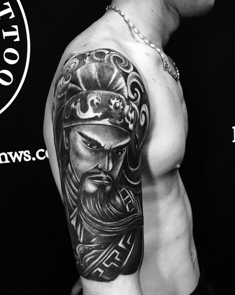 #关羽纹身#纹身图片_成品手臂传统人物纹身图案