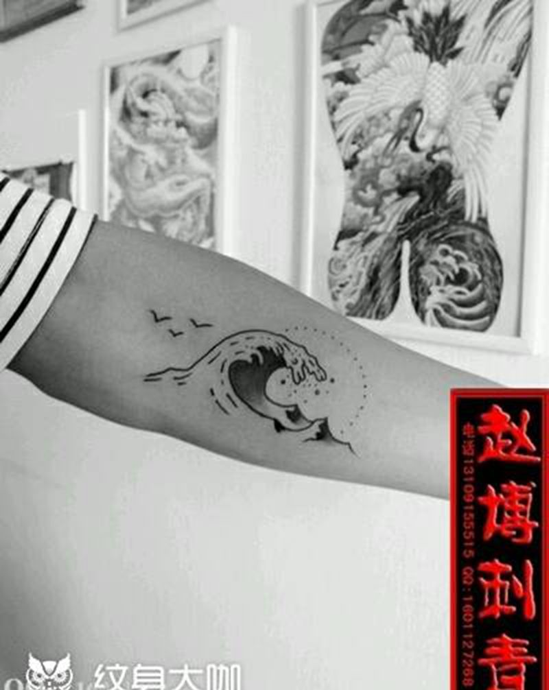 海浪风景纹身纹身图片_手臂清新原创成品纹身图案