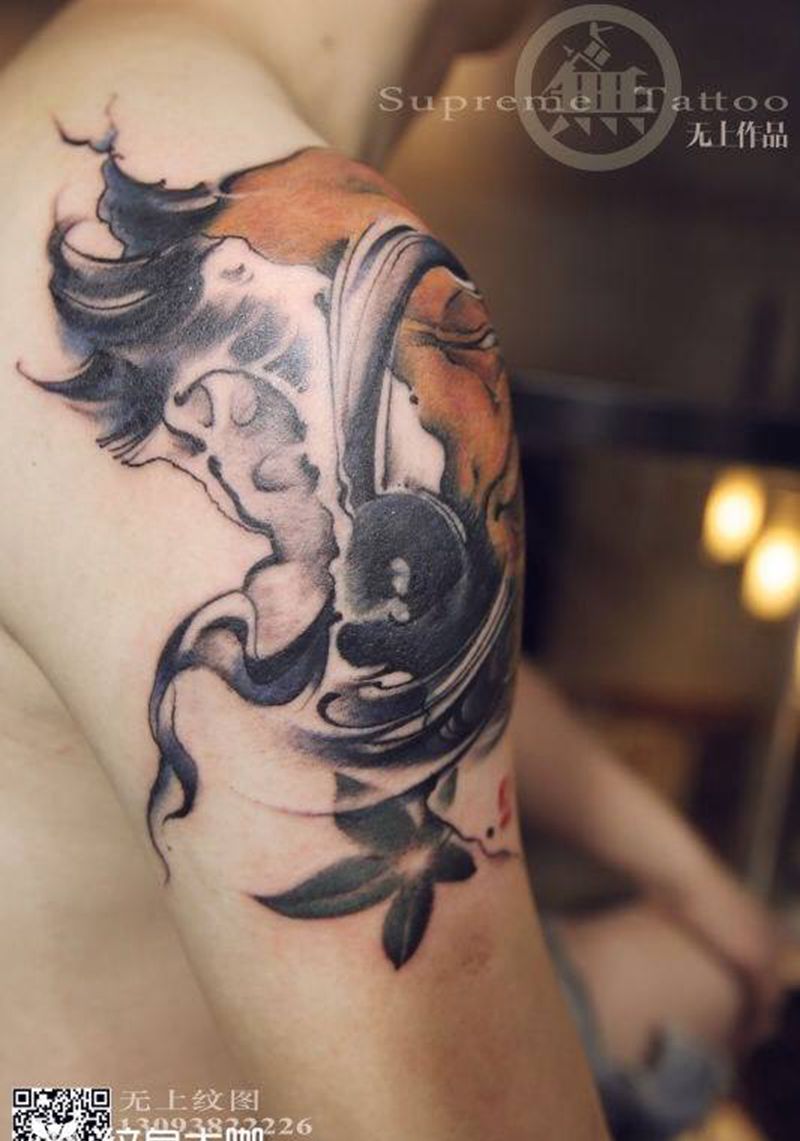 遮盖纹身作品《老者》纹身图片_成品手臂传统原创人物遮盖纹身图案