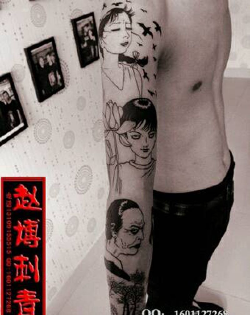 漫画人物包花臂纹身纹身图片