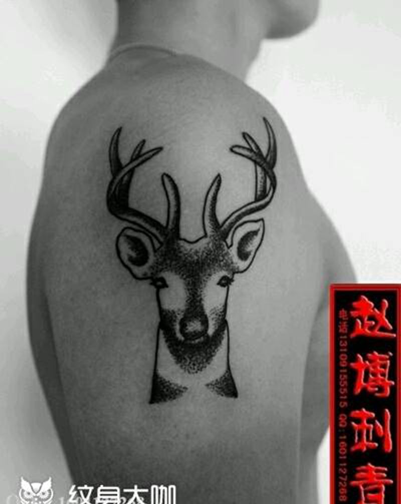 鹿头纹身纹身图片_手臂欧美动物成品纹身图案