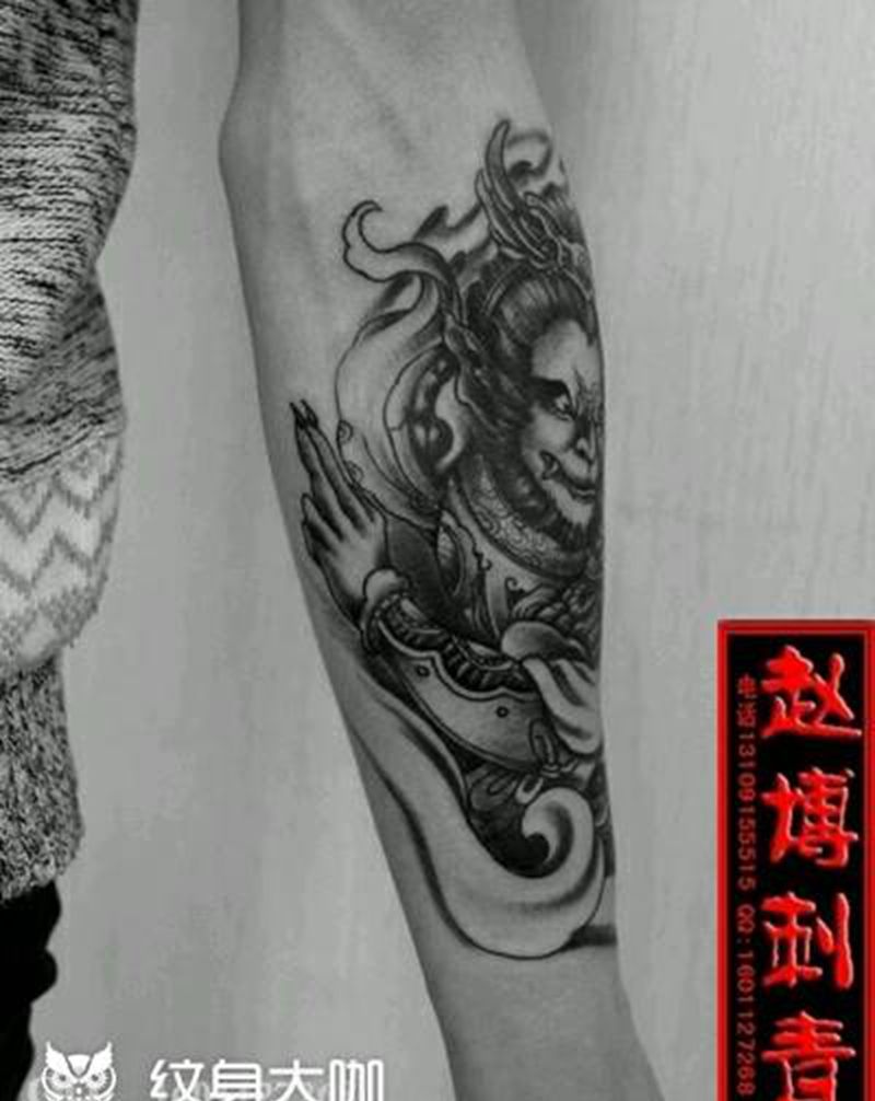 小臂斗战胜佛纹身纹身图片_手臂传统鬼神成品纹身图案
