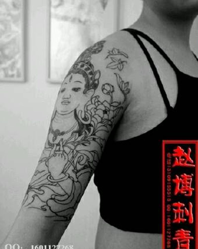 美女花臂纹身纹身图片_传统人物成品纹身图案