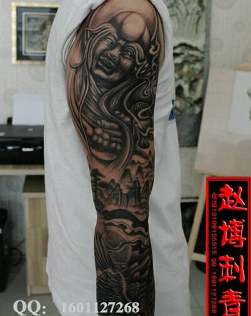 寿星松鹤花臂纹身纹身图片