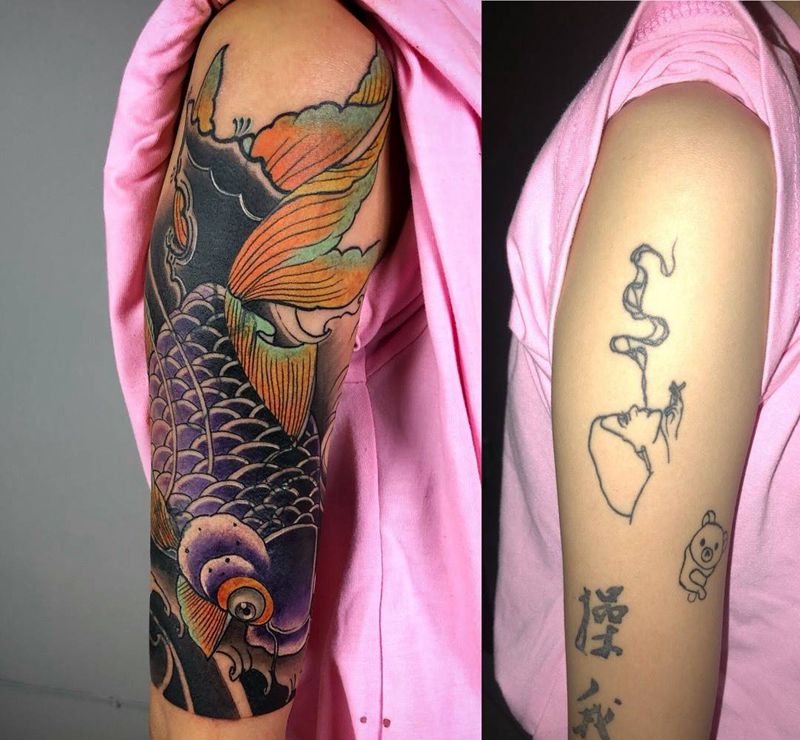 金鱼遮盖纹身图片