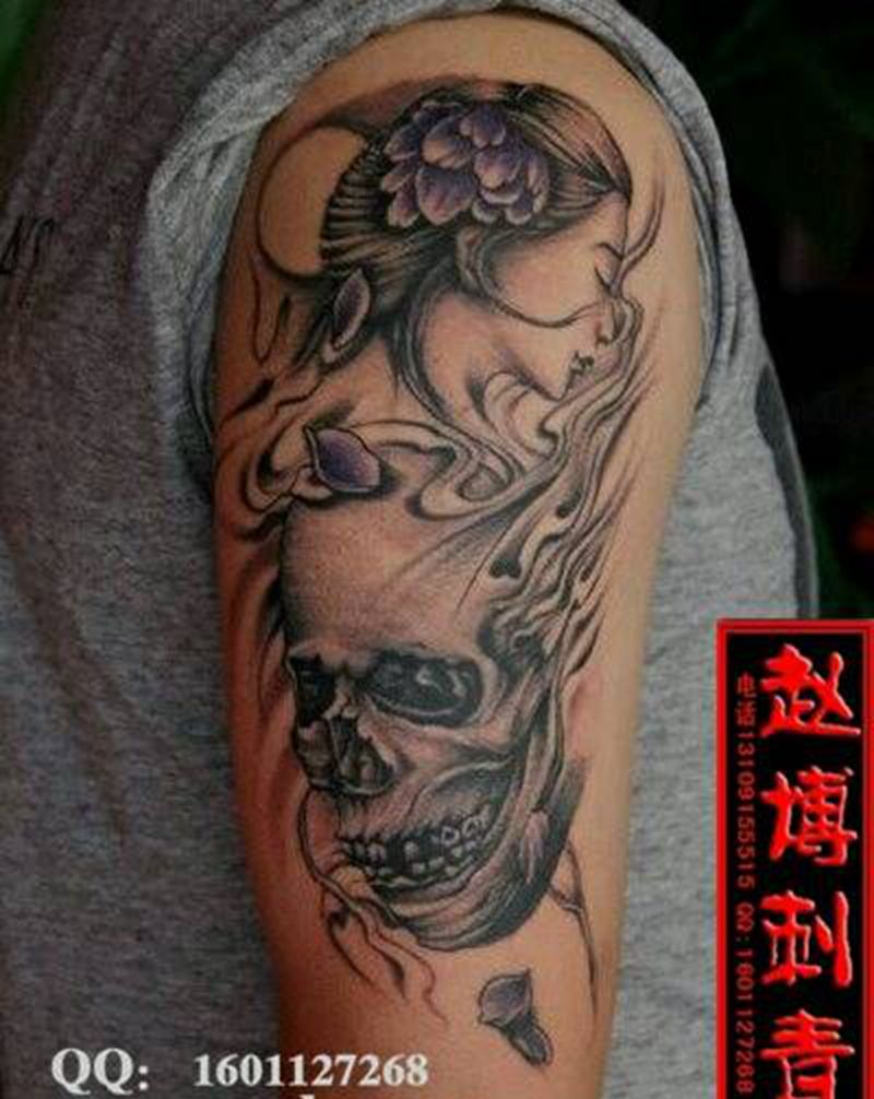 美女骷髅头纹身纹身图片