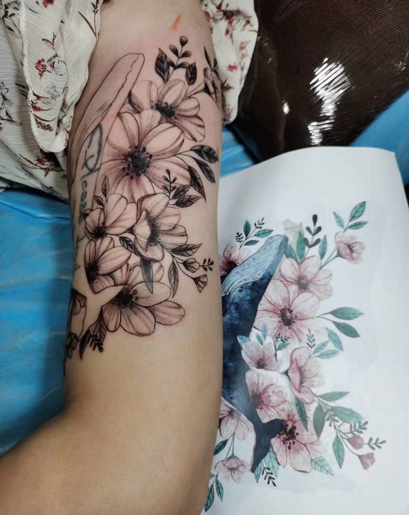 素花，覆盖纹身图片_点刺纹身图案