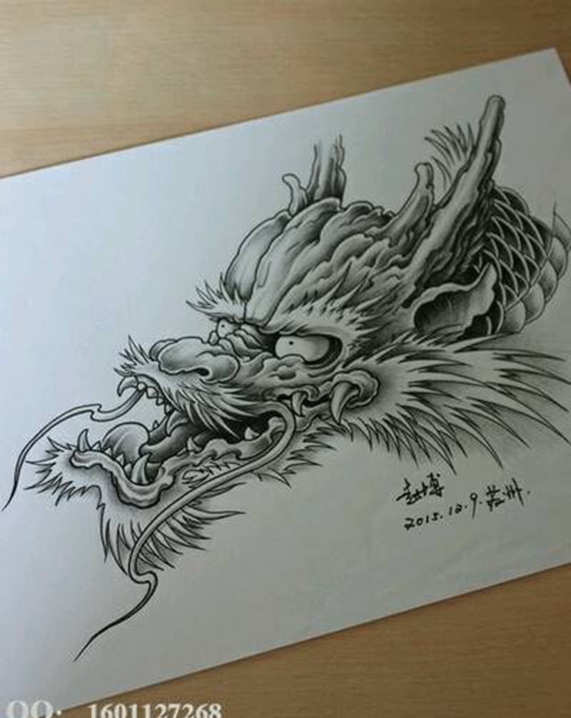 龙头纹身手稿纹身图片