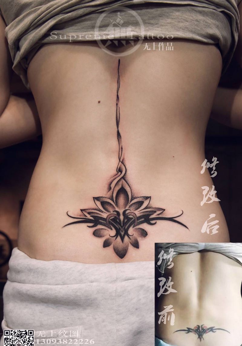 腰花纹身图片_植物原创国画传统腰部成品纹身图案