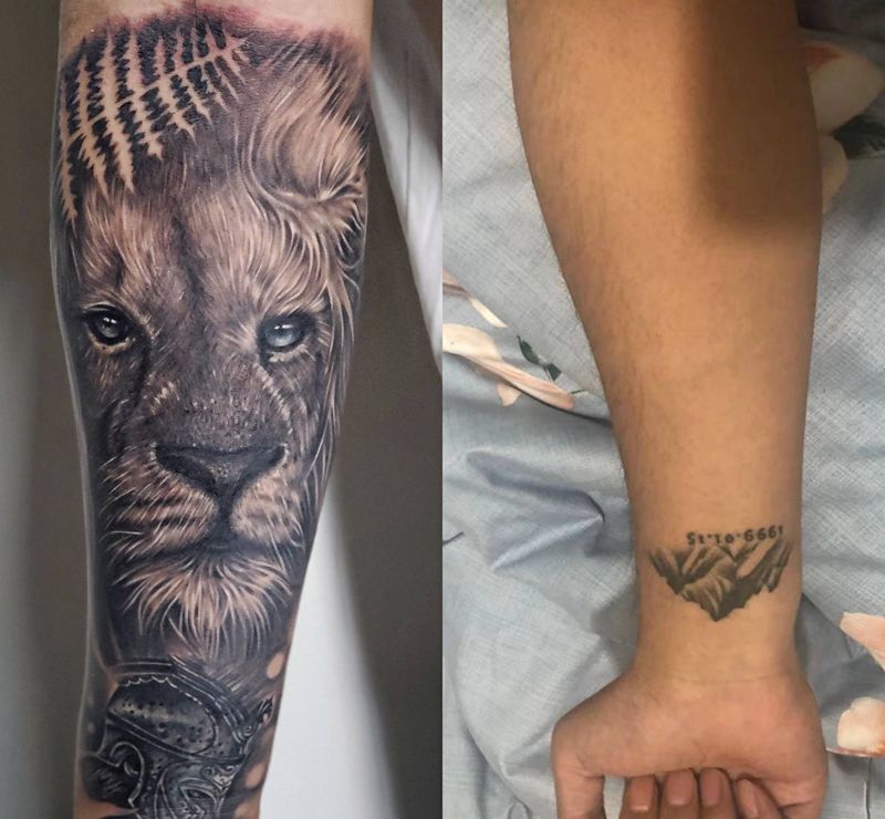 狮子纹身图片_手臂欧美写实纹身图案