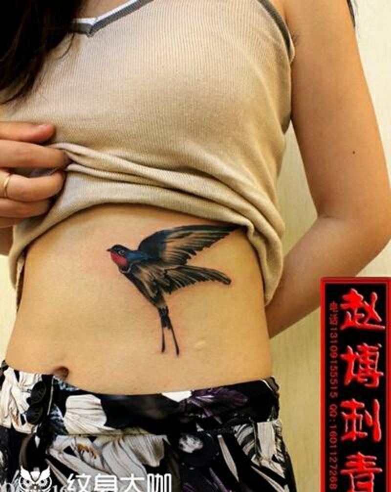 吉祥鸟纹身纹身图片_腹部国画动物成品纹身图案