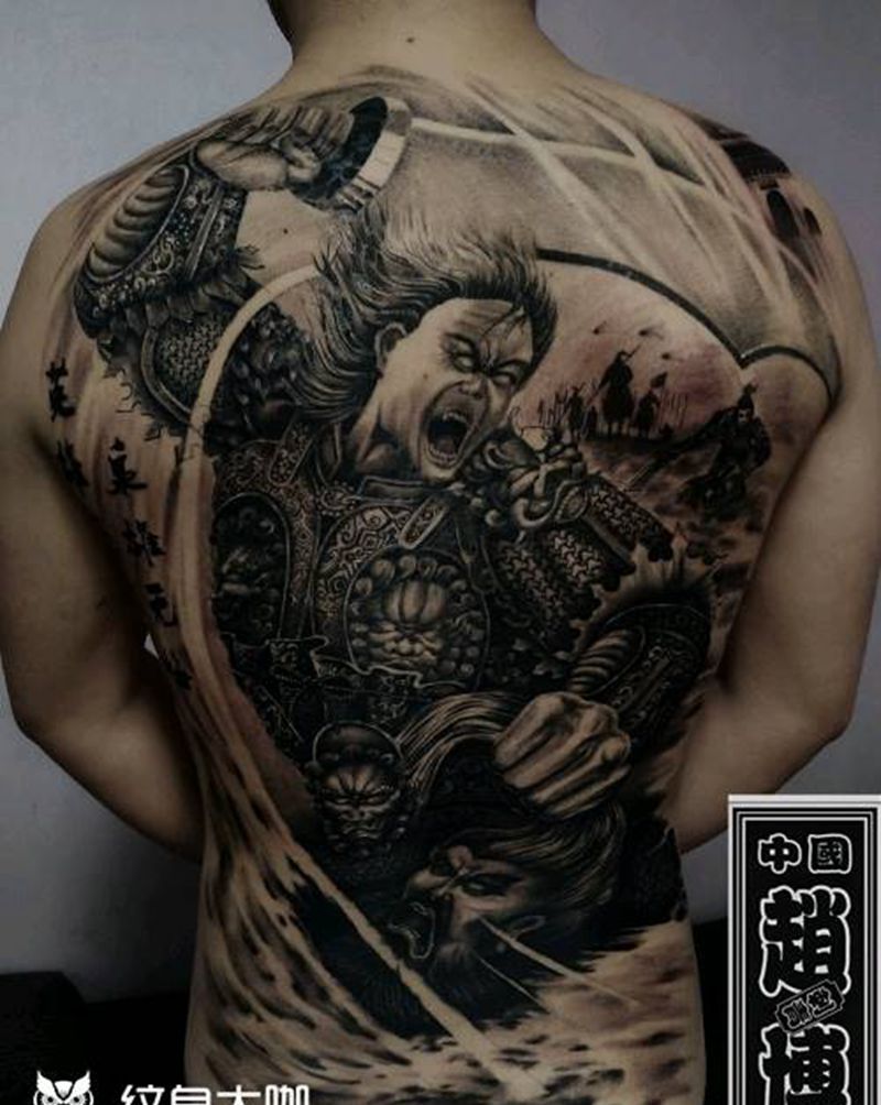 战神白起纹身纹身图片_背部新传统战神白起纹身图案