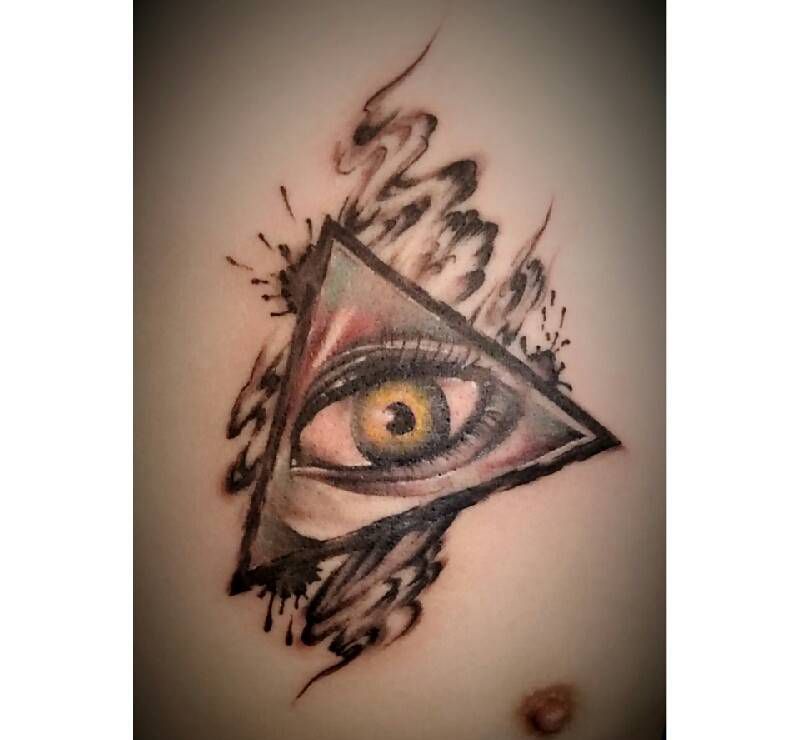 泼墨纹身图片_胸部传统国画几何宗教原创成品纹身图案