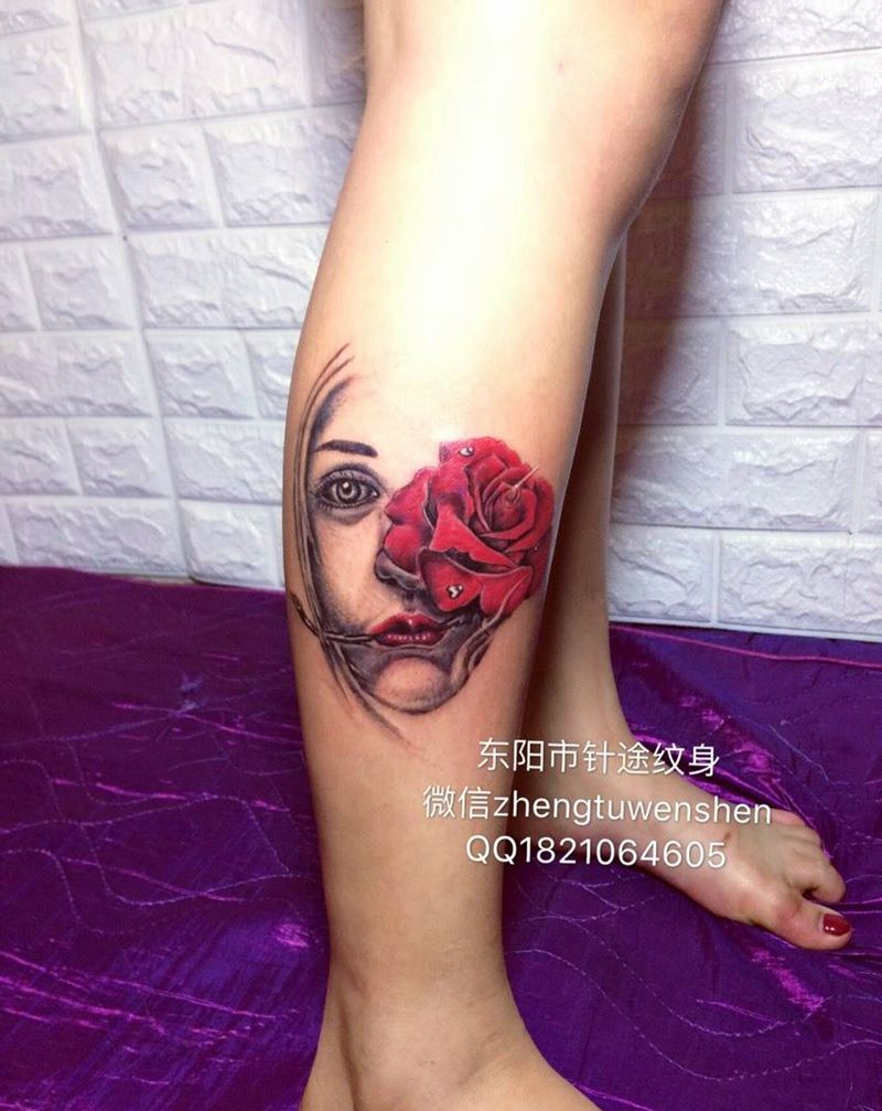 玫瑰美女纹身图片