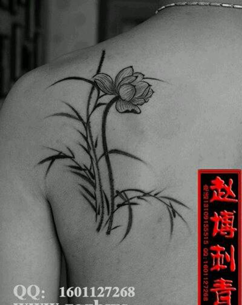 中国风国画荷花纹身图片