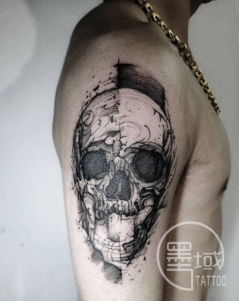 骷髅纹身图片_手臂欧美写实纹身图案
