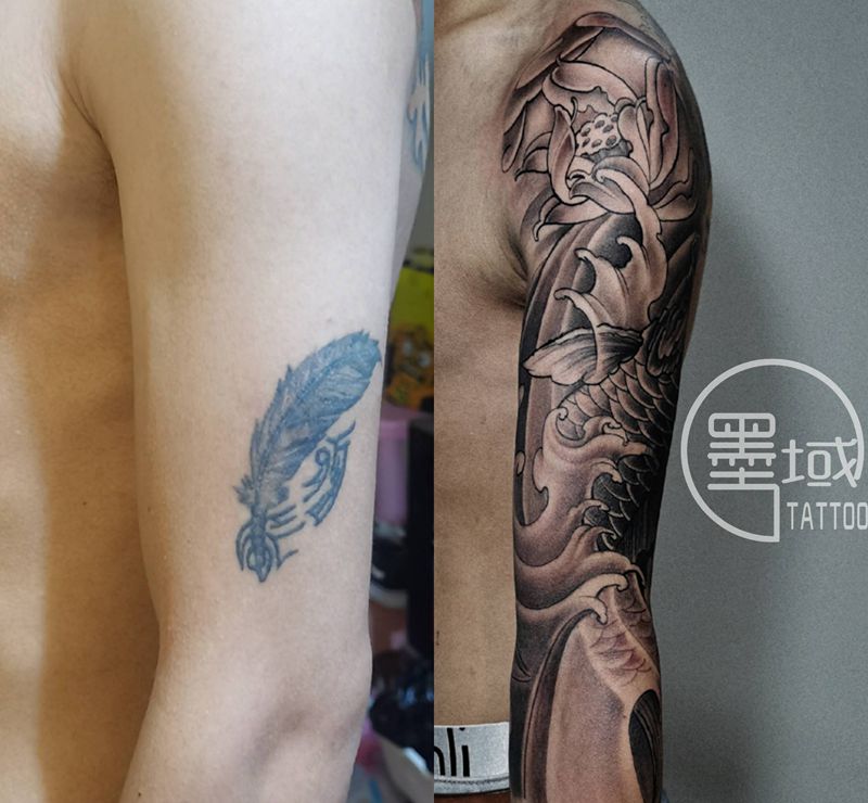 花臂鲤鱼纹身图片_新传统纹身图案