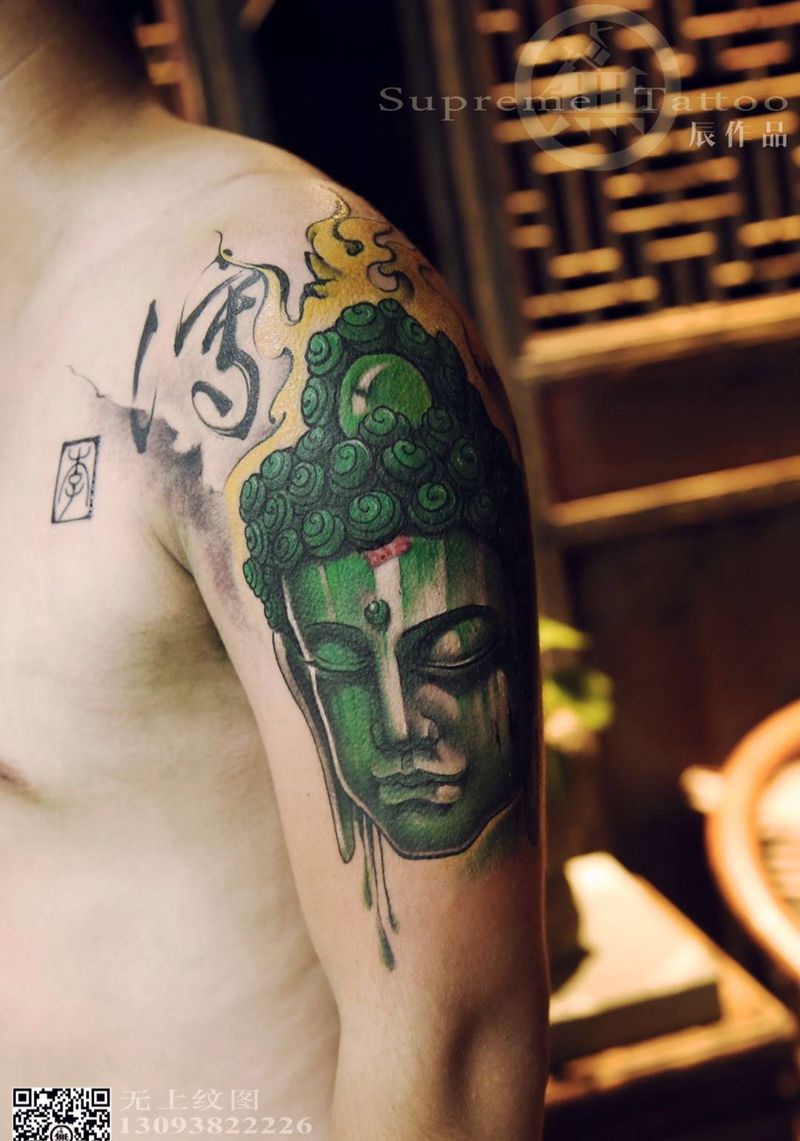 遮盖纹身图片_成品手臂遮盖宗教肖像传统纹身图案