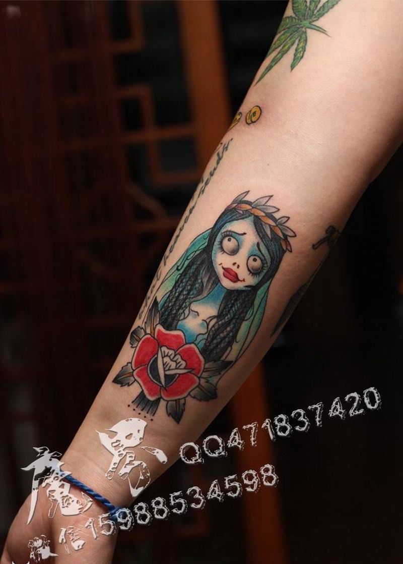 僵尸新娘 赵云 怀表纹身图片_手稿手臂手部欧美肖像清新人物宗教原创纹身图案