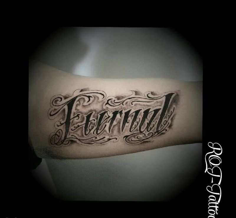永恒纹身图片_手臂欧美字符原创奇卡诺花体字成品纹身图案
