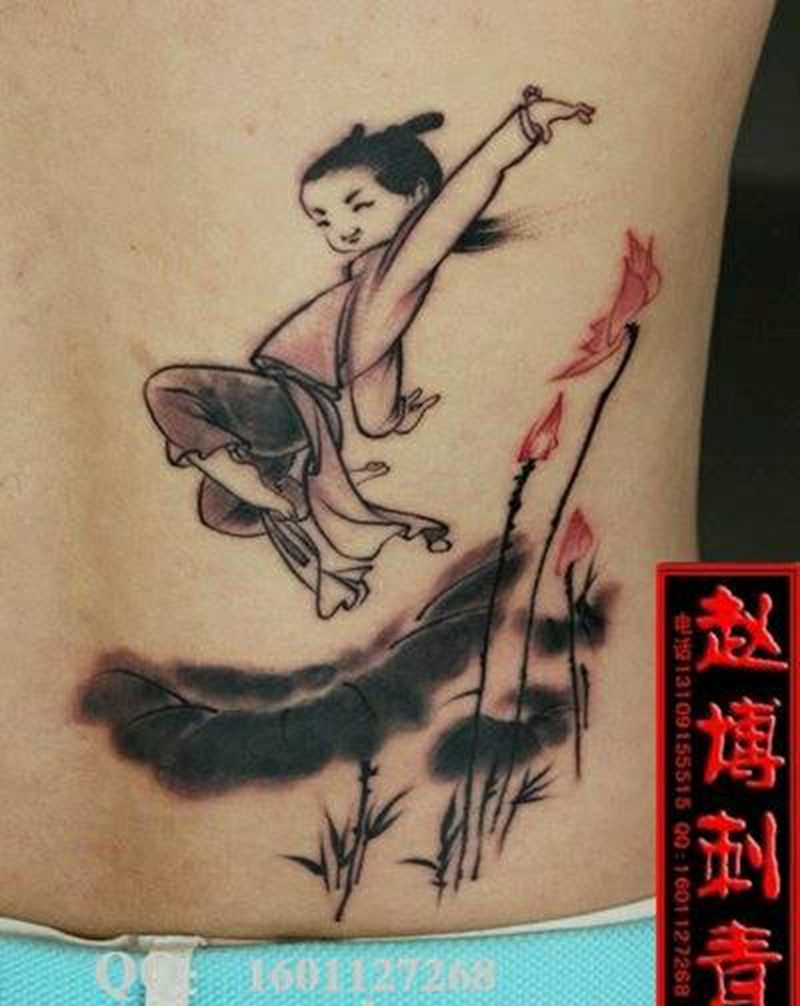 水墨荷花小孩纹身纹身图片