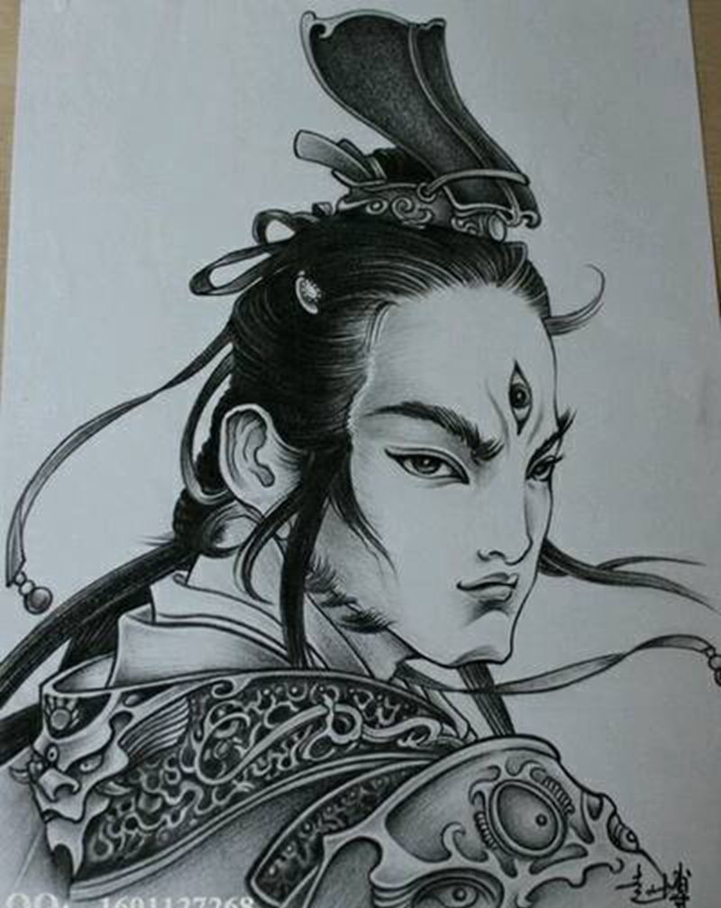 杨戬二郎神纹身手稿纹身图片