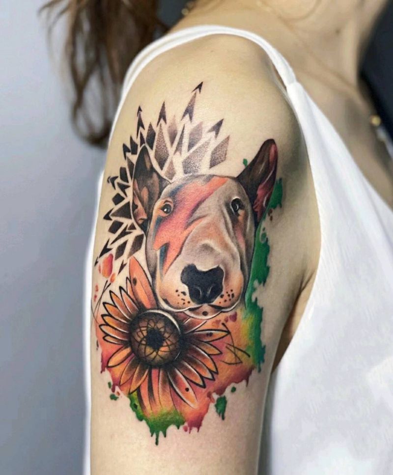 狗子纹身图片_手臂欧美写实纹身图案