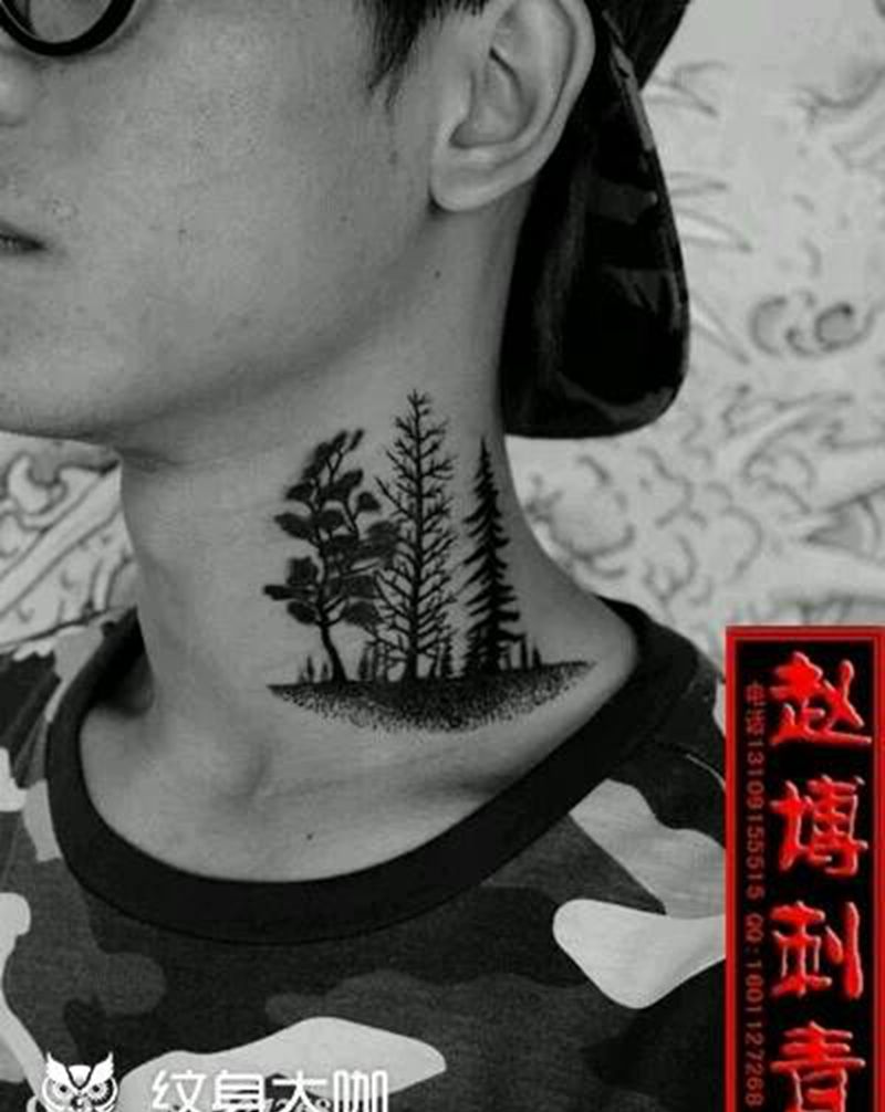 脖子树木纹身纹身图片