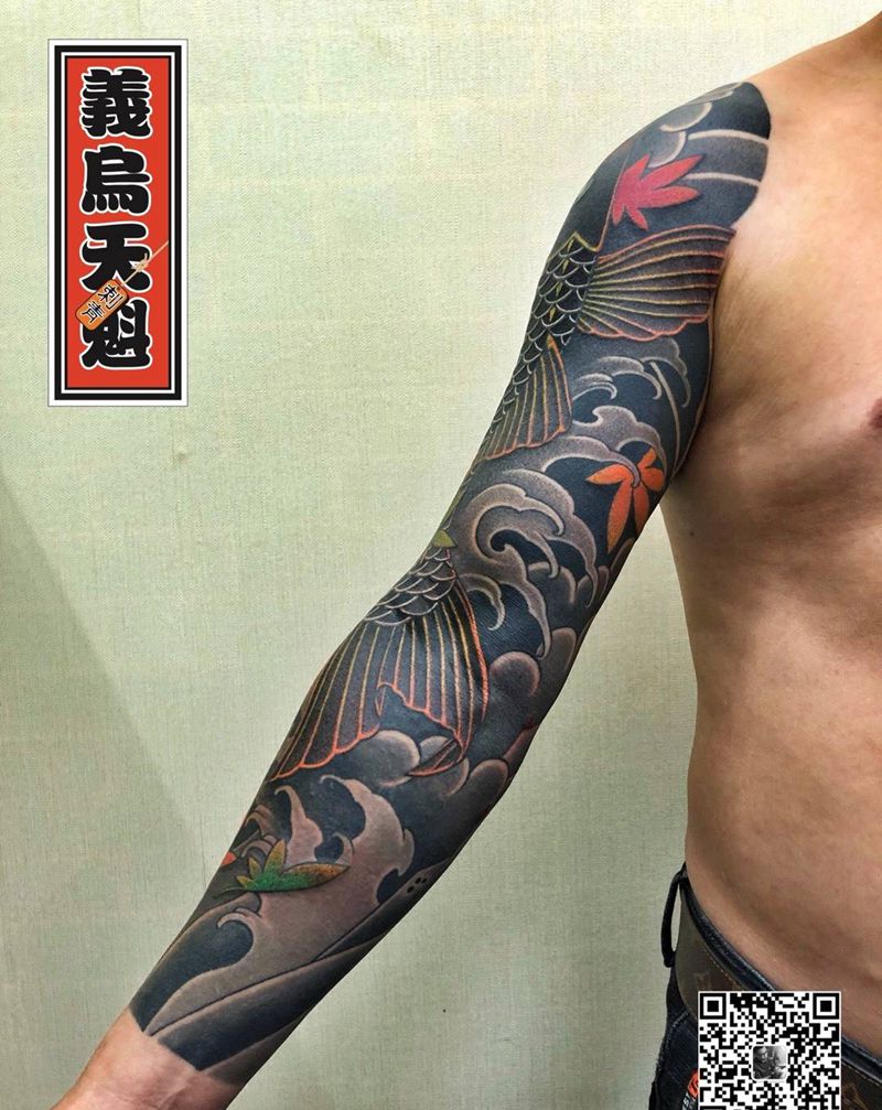 年年有余,遮盖作品纹身图片_手臂纹身图案