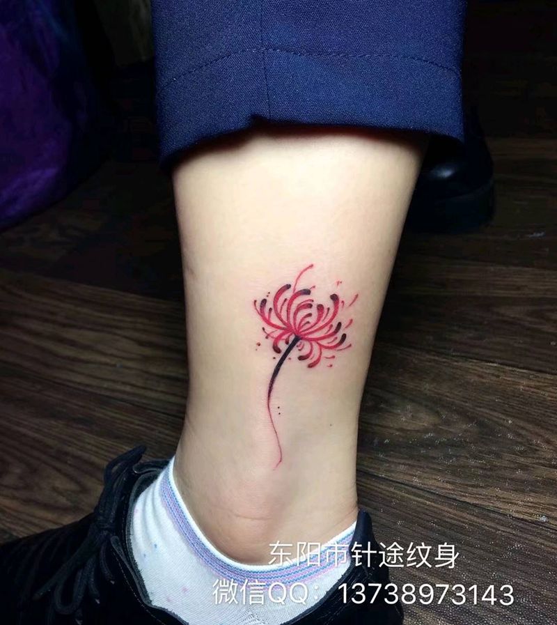彼岸花纹身图片_脚部水彩纹身图案