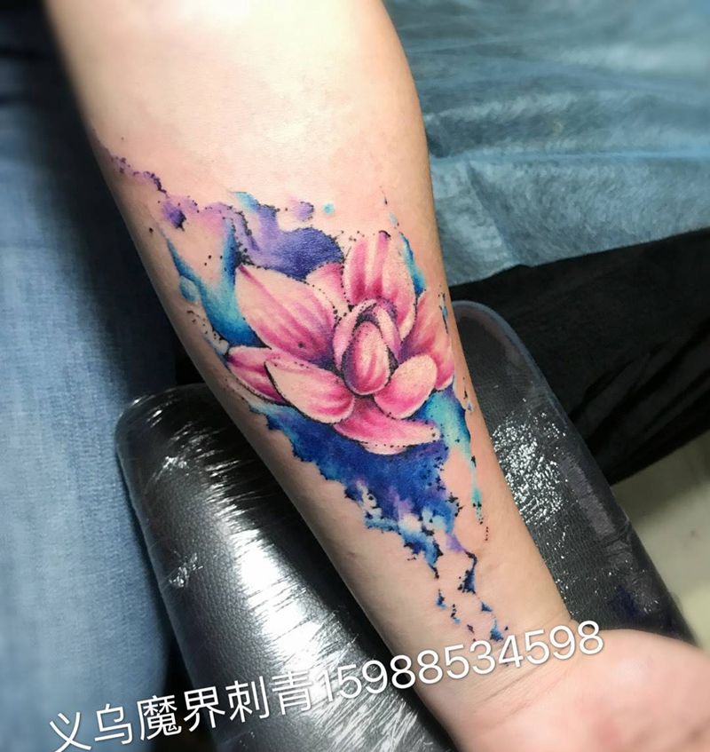 水彩花纹身图片_成品手部手臂习俗欧美清新植物原创脚部静物纹身图案