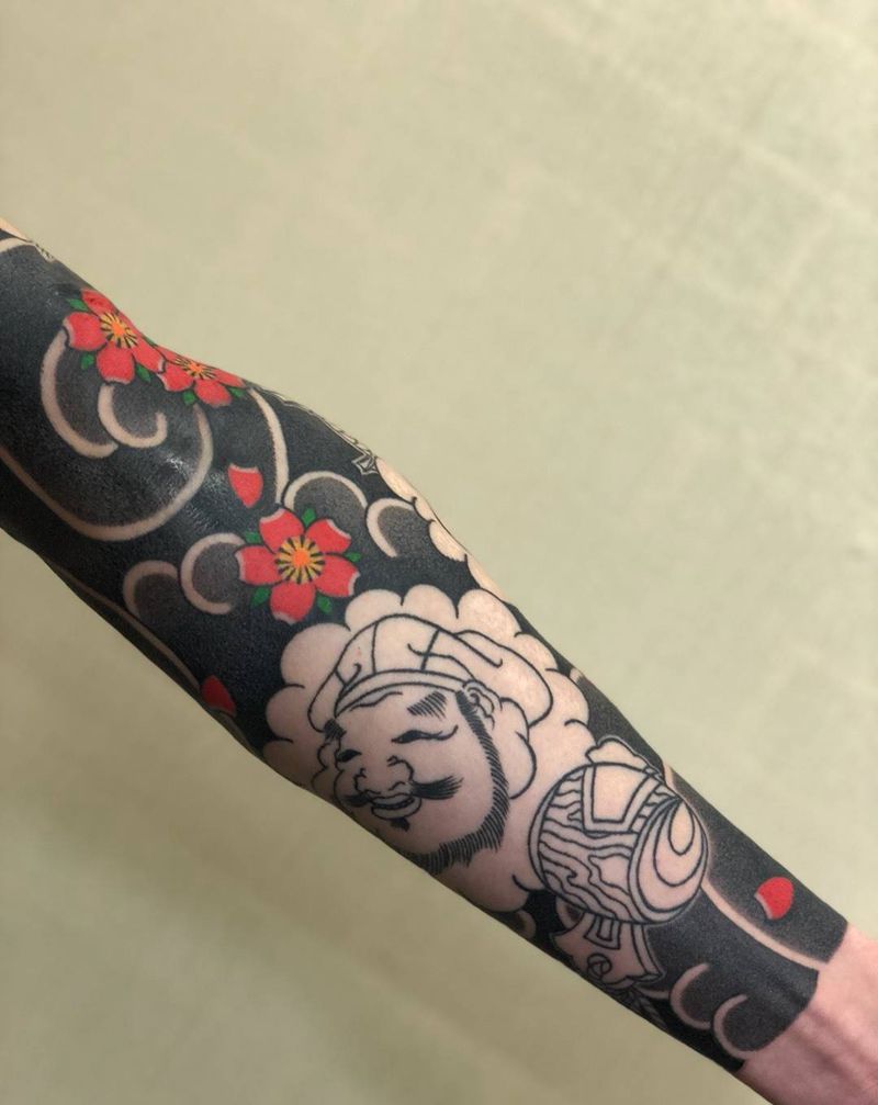 今日部分雾面和樱花纹身图片_手臂老传统纹身图案