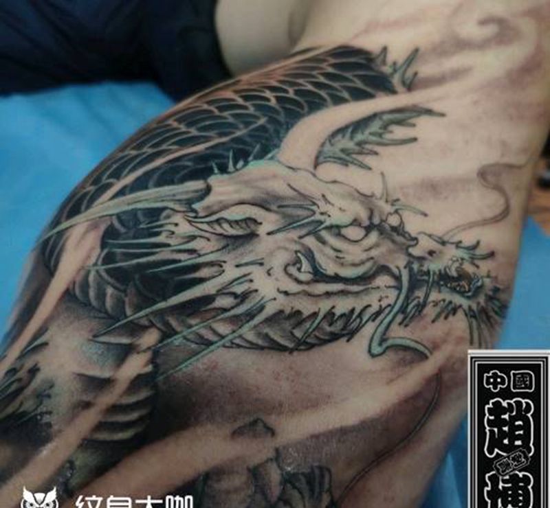 包小腿龙纹身纹身图片_腿部新传统小腿龙纹身图案