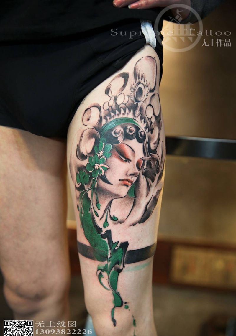 青衣纹身图片_成品腿部脚部传统纹身图案