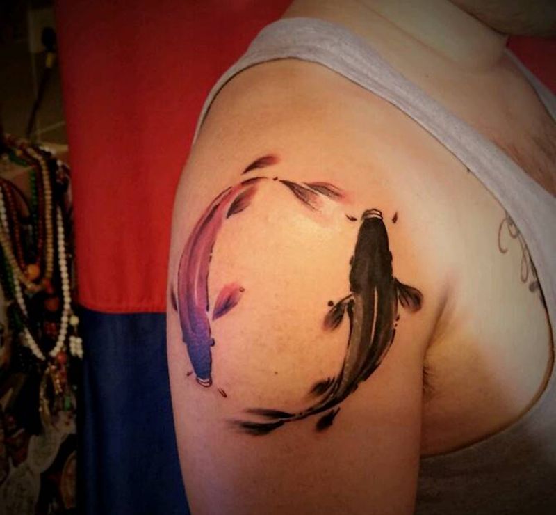 水墨纹身图片_手臂国画动物原创成品纹身图案