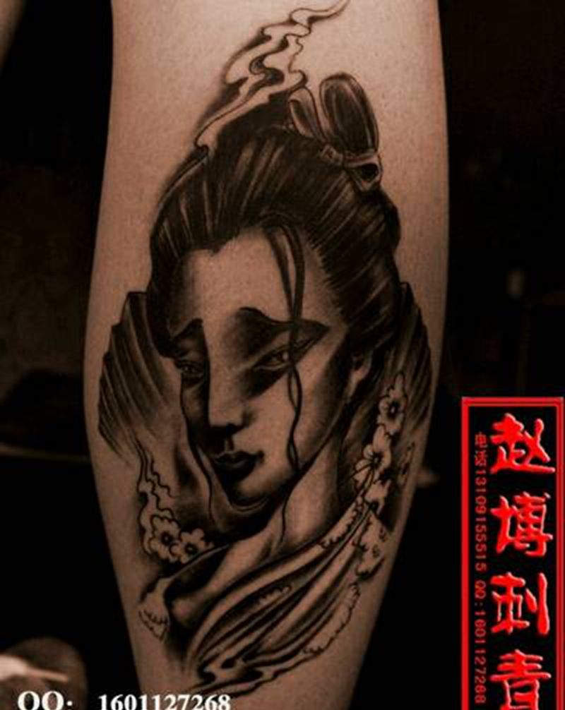 小腿艺妓纹身纹身图片