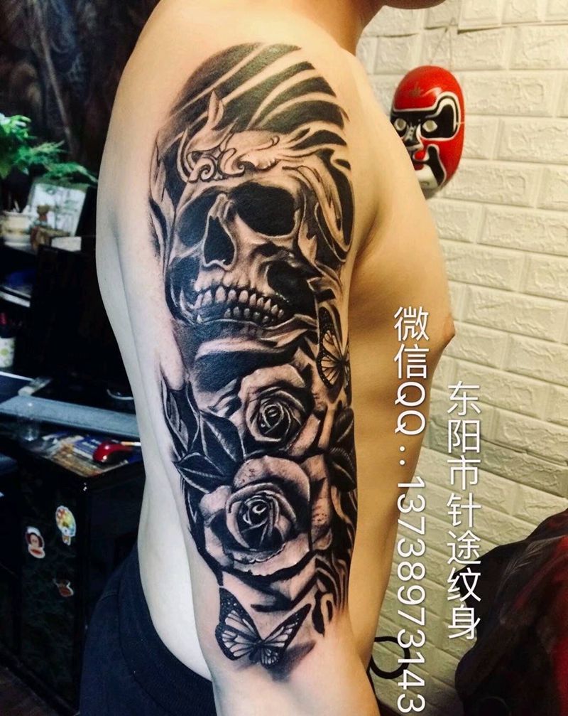 骷髅图纹身图片_手臂欧美写实纹身图案