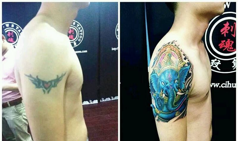 象神纹身纹身图片_手臂传统写实动物纹身图案