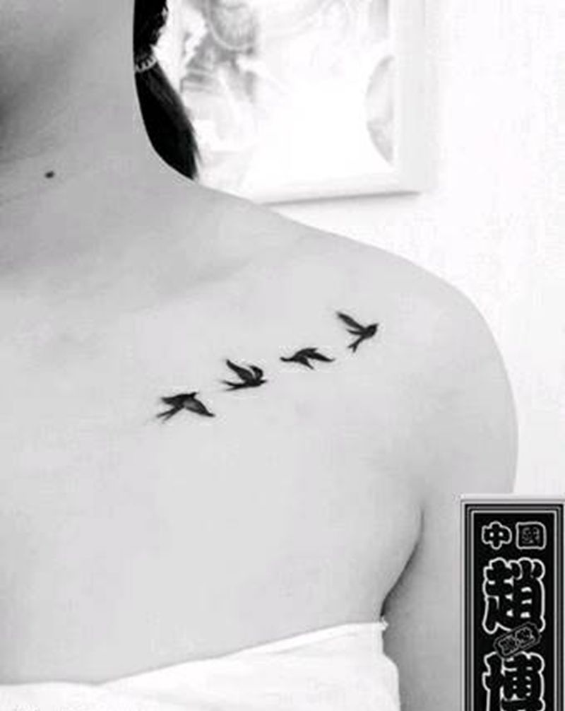 小燕子纹身纹身图片_胸部清新动物成品纹身图案