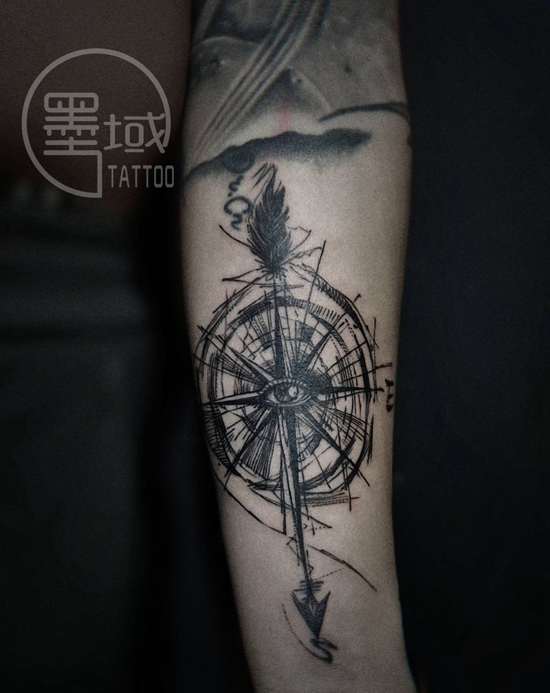 指南针纹身图片_手臂纹身图案