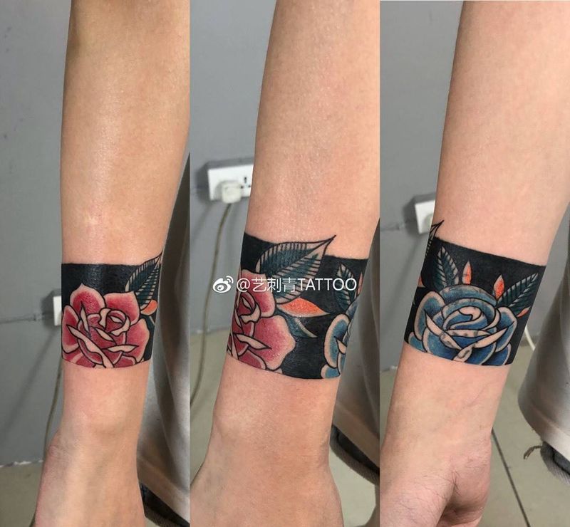 臂环遮盖纹身图片_手臂手部水彩Old School纹身图案