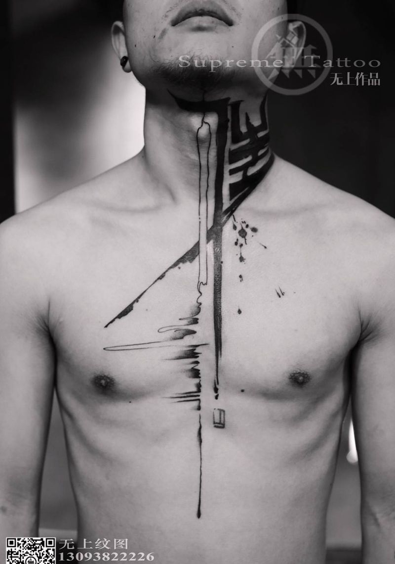 佳纹身图片_成品颈部胸部国画原创字符纹身图案