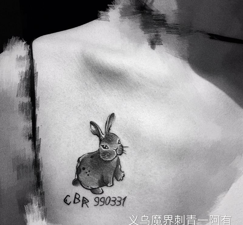 水墨兔、猴纹身图片_手部胸部水墨水彩兔子猴子水墨风纹身图案