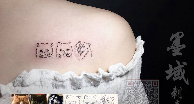 狗狗纹身图片_成品肩部写实动物纹身图案