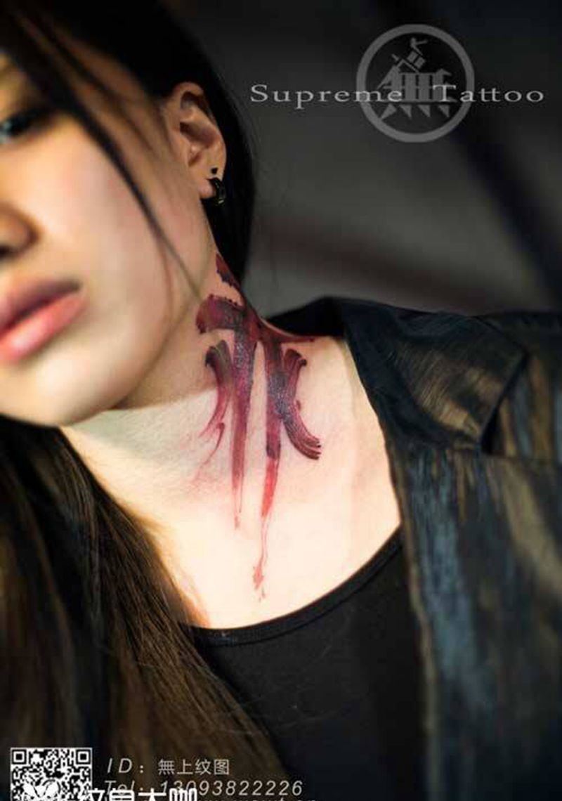 赤纹身图片_原创国画颈部成品纹身图案