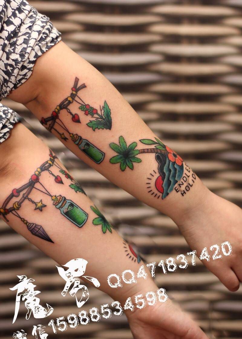 义乌魔界刺青作品纹身图片_成品手部手臂欧美人物宗教动物植物写实纹身图案