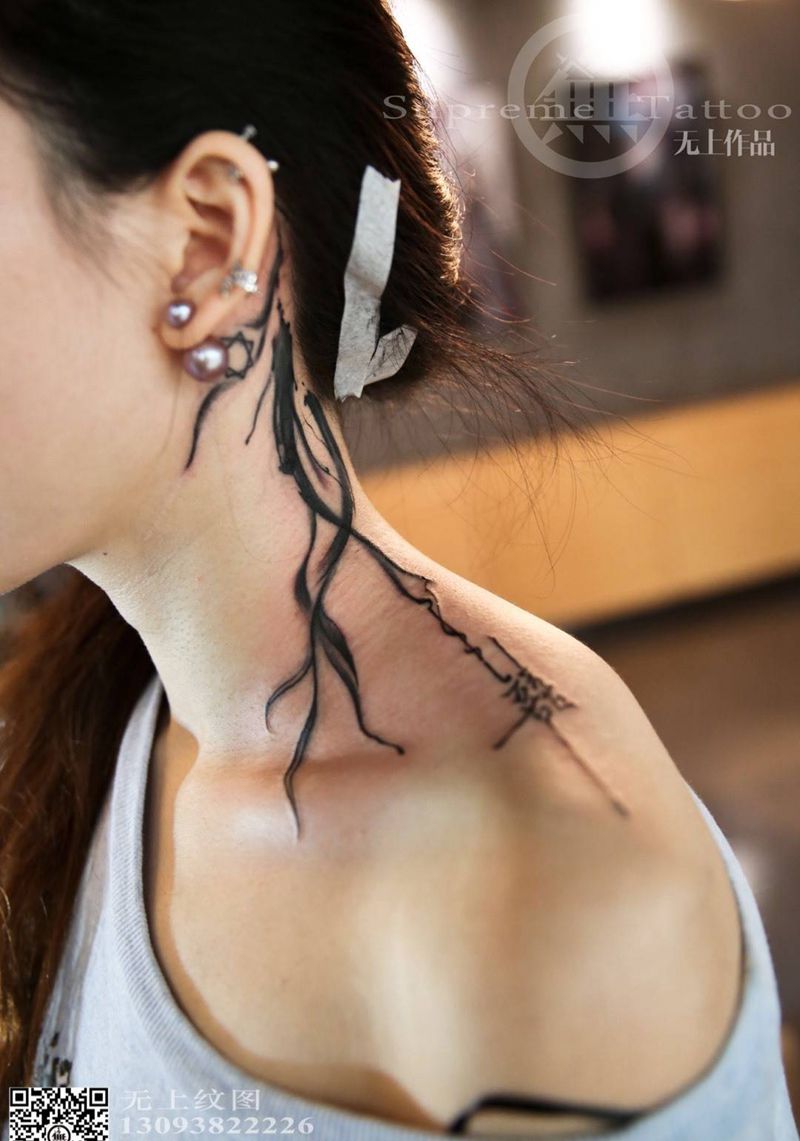 添加修改作品纹身图片_成品颈部传统清新字符几何图腾原创纹身图案