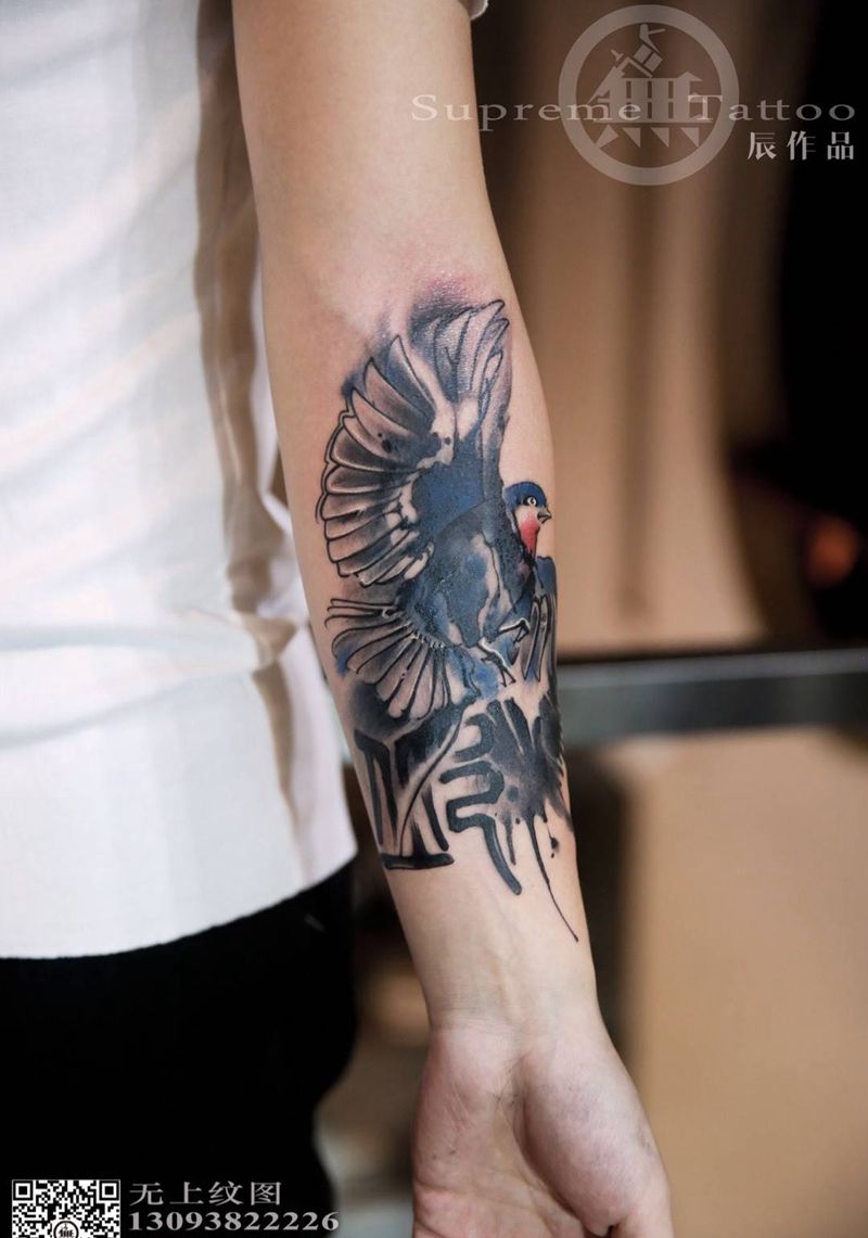 驻店师的遮盖梦露作品纹身图片_成品手臂传统清新动物遮盖原创纹身图案