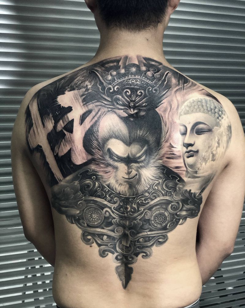 悟纹身图片_背部新传统纹身图案