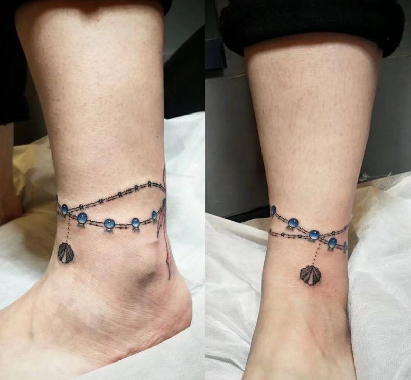 脚链纹身图片_腿部脚部纹身图案